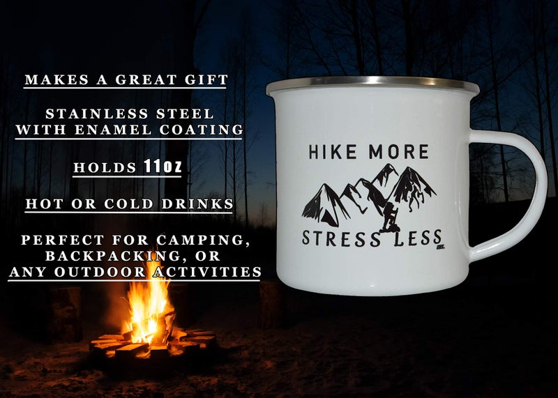 Rogue River Tactical Funny Camp Mug Enamel Camping Coffee Cup Gift Hike More Stress Less Camping Gear - Image 3